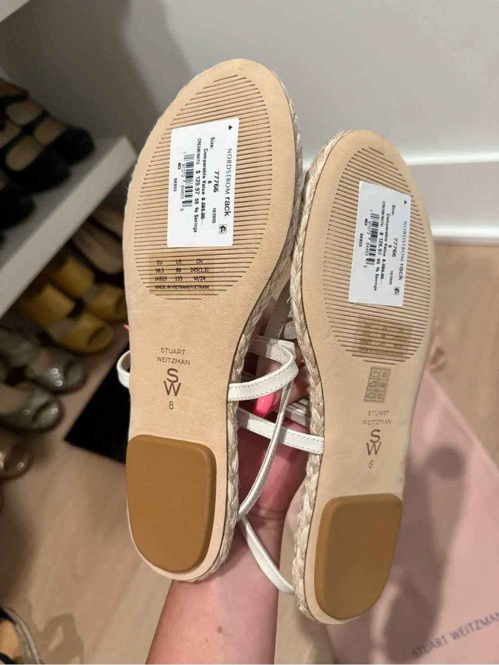 Stuart Weitzman White Espadrille Bow-Strap Sandals